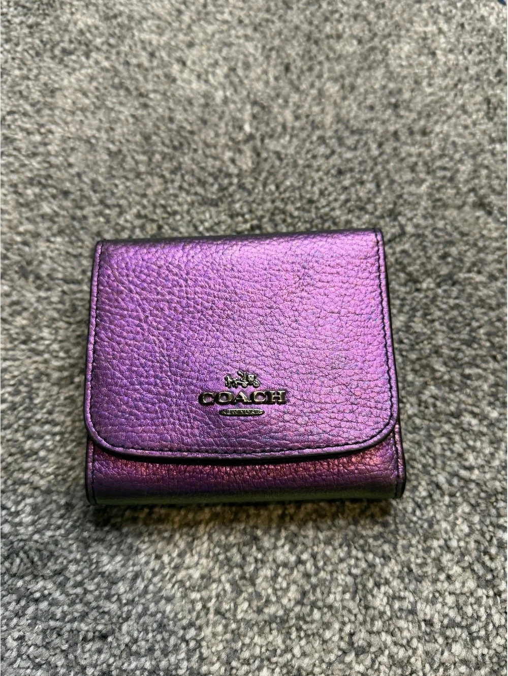 Coach Hologram Iridescent Leather Small Trifold Wallet Oil Slick Mermaid 55719